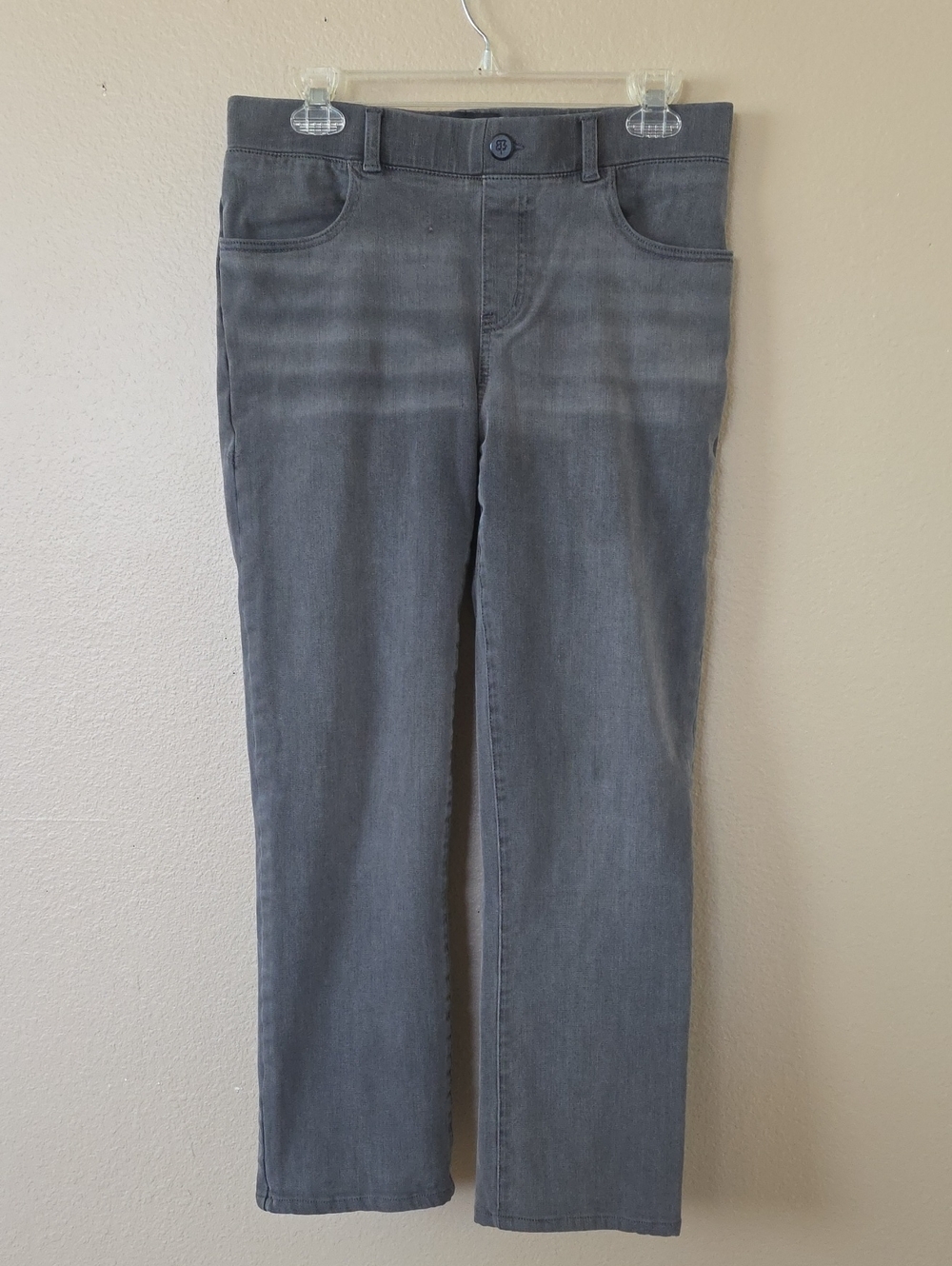 Betabrand Womens Gray Pull On Elastic Waist Straight Leg Jeans Office Work